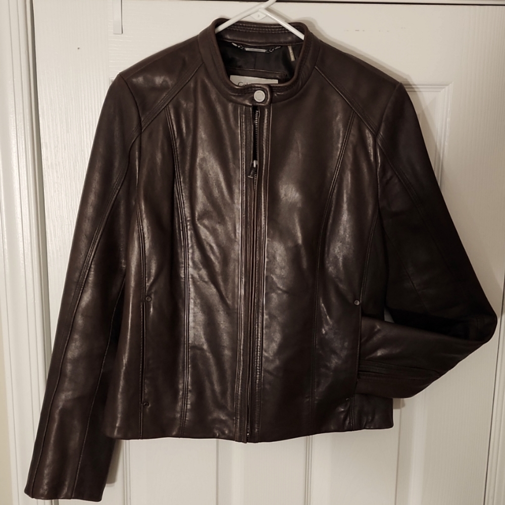 Calvin Klein classic brown leather jacket
